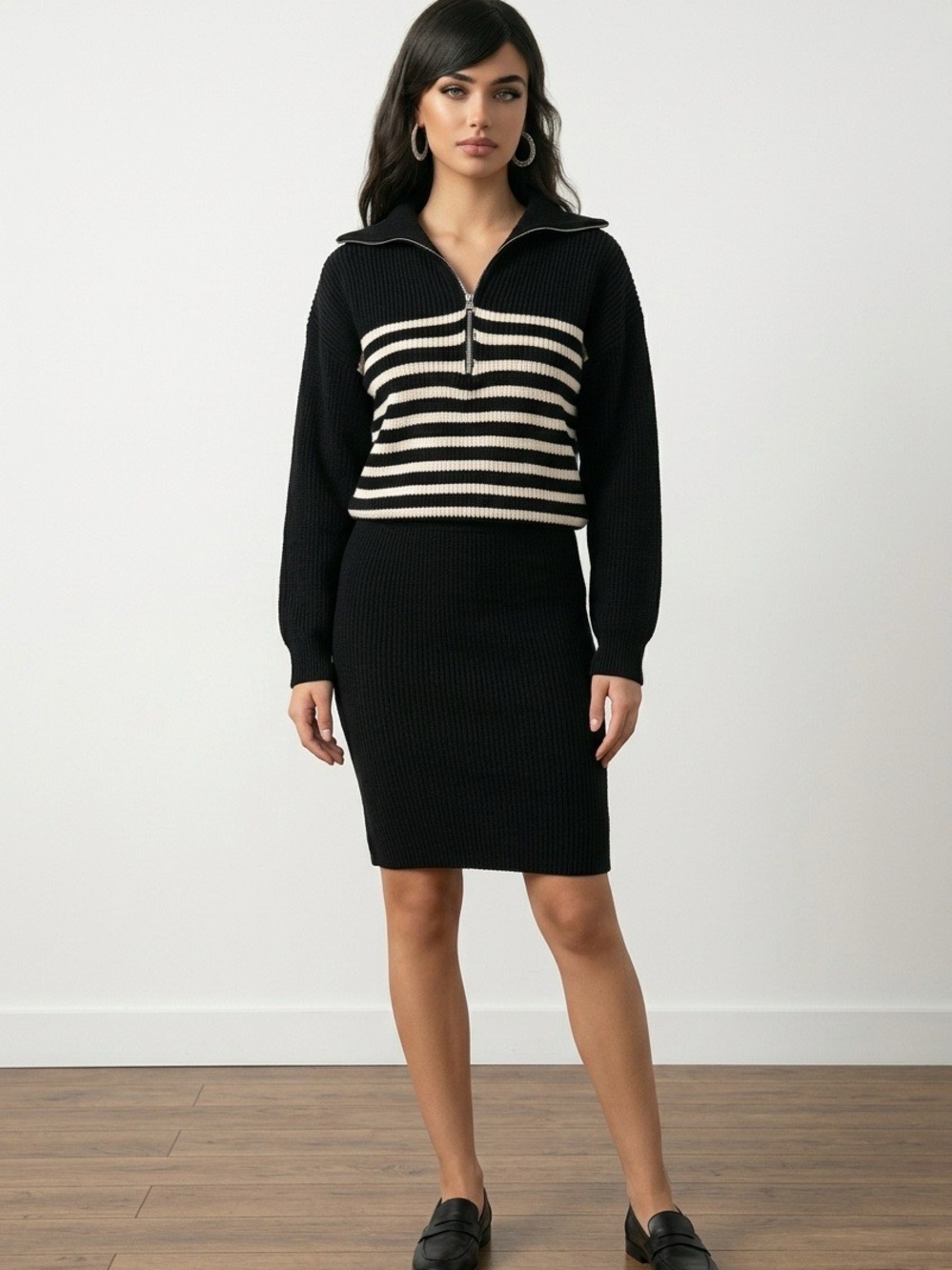 Forever 21 Black & Cream Striped Knit Sweater Dress NWT Size XS
